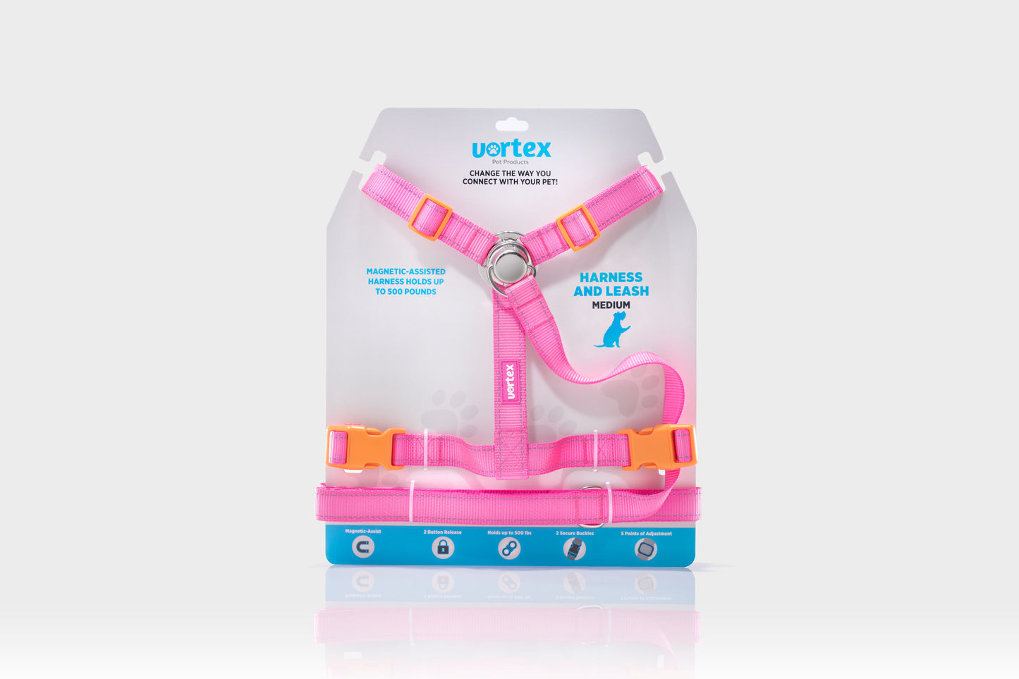 Vortex Aria Magnetic Harness & Leash Set - Flamingo Pink